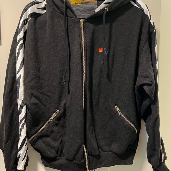Aviator Nation - zebra striped sweatshirt hoodie Size M - Picture 1 of 7